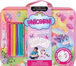 Caleidoscopio per disegnare. Unicorni. Ediz. a colori. Con 6 pennarelli. Con scrivania portatile. Con Adesivi