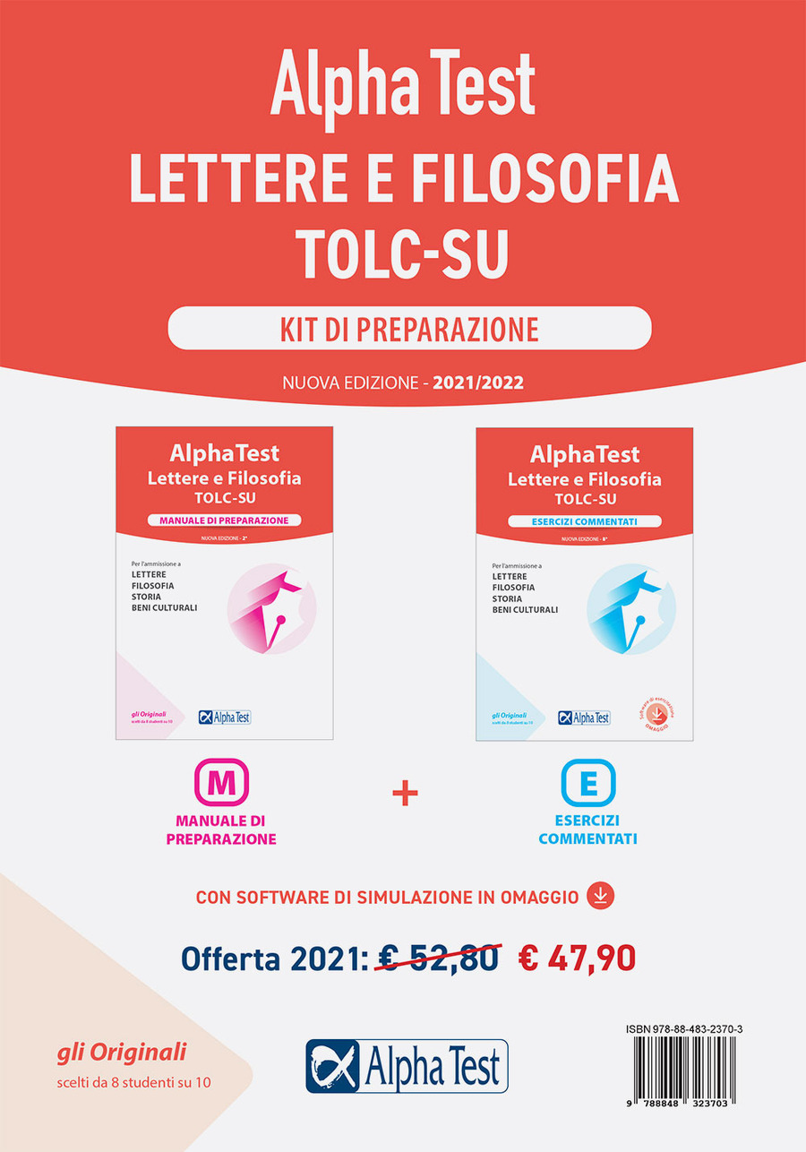 Alpha Test. Lettere e Filosofia. Kit di preparazione: Manuale di preparazione-Esercizi commentati. Nuova ediz. Con software di simulazione
