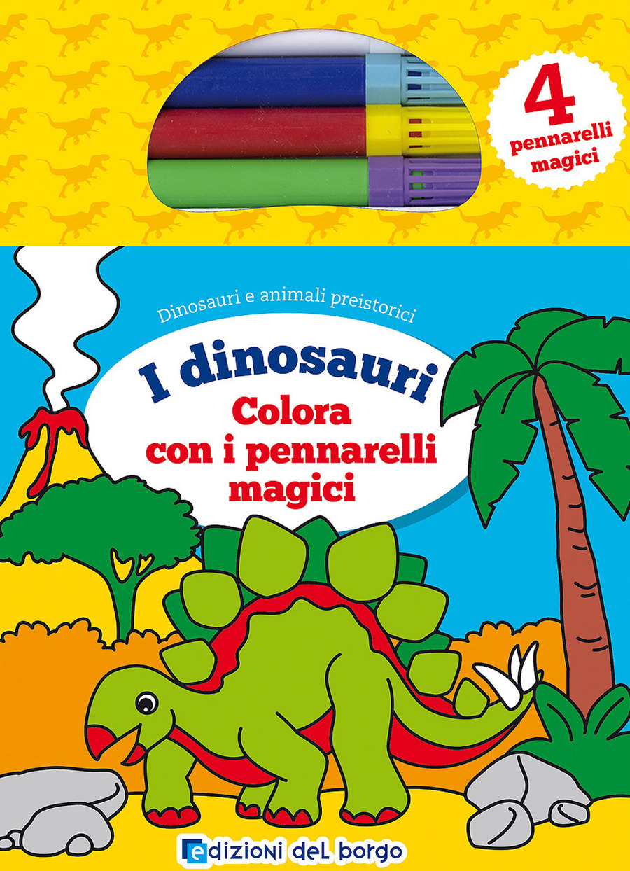 Colora i dinosauri con i pennarelli magici. Con 4 pennarelli magici