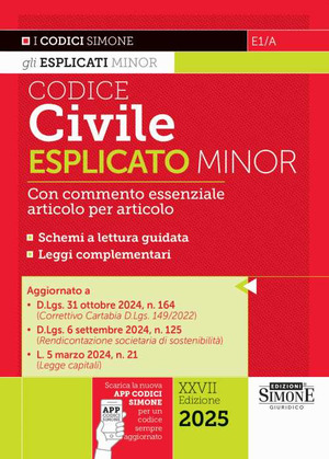 Codice civile esplicato. Ediz. minor. Con commento essenziale articolo per articolo. Schemi a lettura guidata. Leggi complementari. Con espansione online