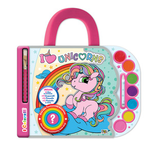 I love unicorns. Valigetta acquerelli. I colorelli. Ediz. a spirale. Con acquerelli, pennello, pastello a cera bianco e sorpresa