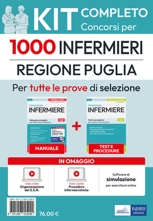 Kit completo Concorso per 1000 infermieri Regione Puglia. Manuale e test. Con software di simulazione, video-lezioni procedure, video-corso organizzazione SSN