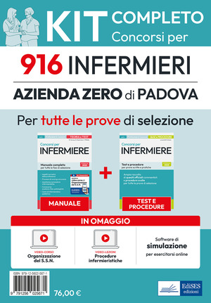 Kit completo del Concorso per 916 infermieri Azienda Zero di Padova. Manuale, test, software, video-lezioni procedure infermieristiche