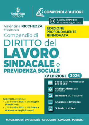 Compendio di diritto del lavoro, sindacale e della previdenza sociale 2026. Nuova ediz.