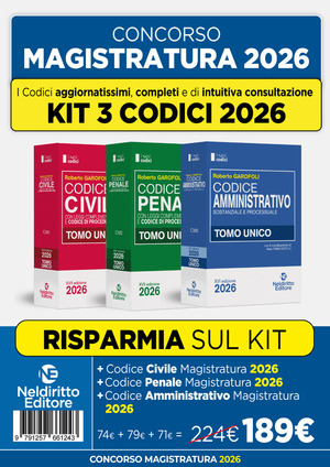 Kit 3 codici normativi Civile, Penale e Amministrativo 2026 per il concorso in magistratura prove scritte giugno 2026