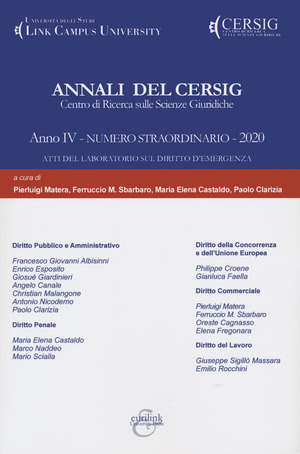 Annali del Cersig. Anno IV. Numero straordinario. Atti del laboratorio sul diritto dell'emergenza (2020)