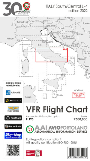 Avioportolano. VFR flight chart LI 4 Italy south-central. Nuova ediz.